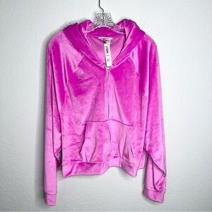 Victoria Secret Sweater Women XXL Velvet Zip Up Pink Hooded Barbiecore B22